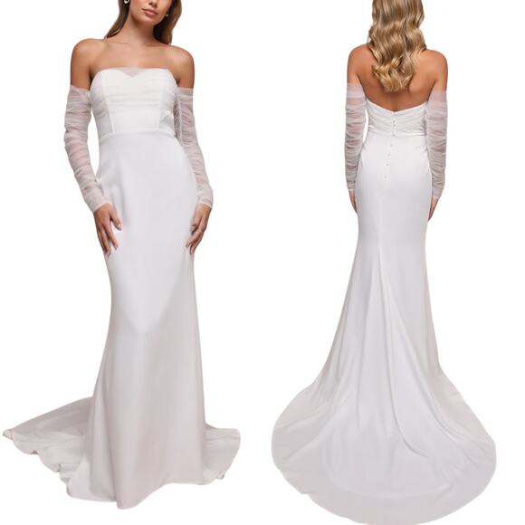 Lulus Eternal Bliss White Tulle Off-the-Shoulder Bustier Maxi Dress size Small - Picture 1 of 10